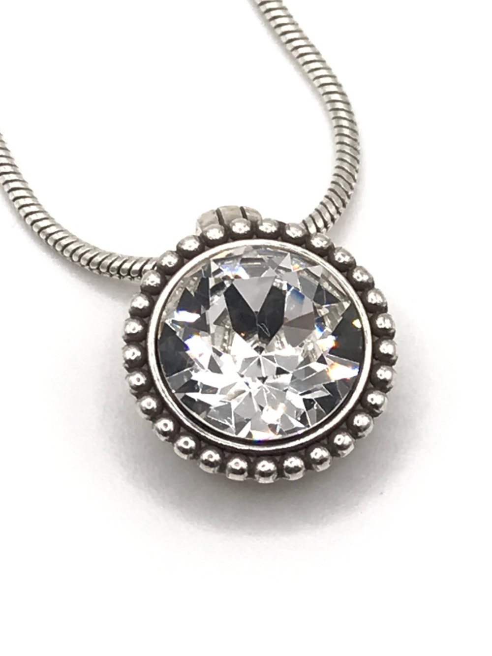 Brighton Pendant Necklace Crystal Solitaire Silver Plate Snake Chain
